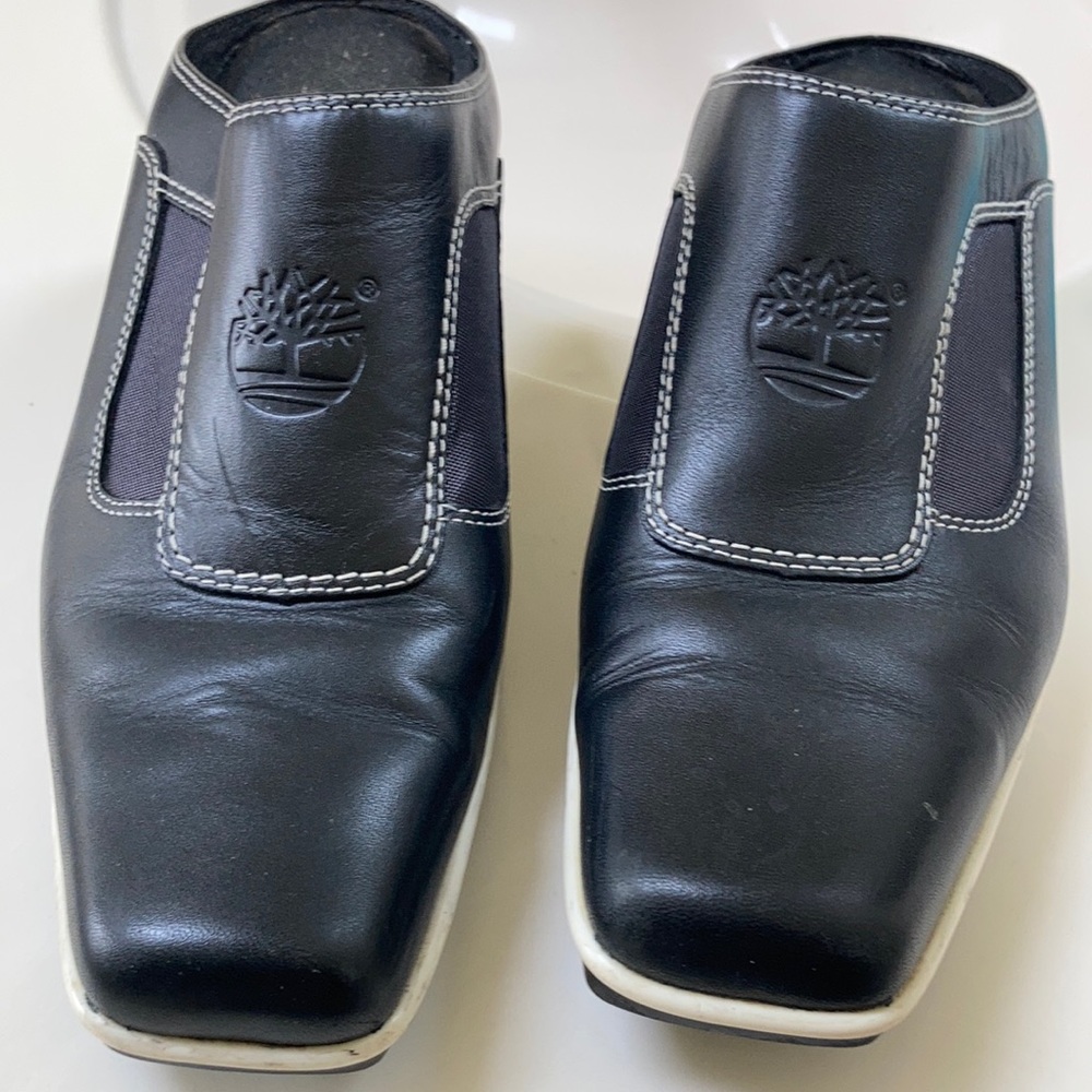 COPY - Timberland Black Square toe leather mules 2.5 heel